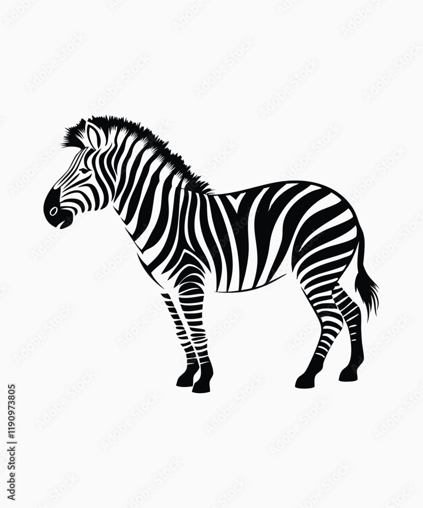 Obraz premium Full shot of a zebra.The zebra is depicted in a stylized, black and white silhouette.