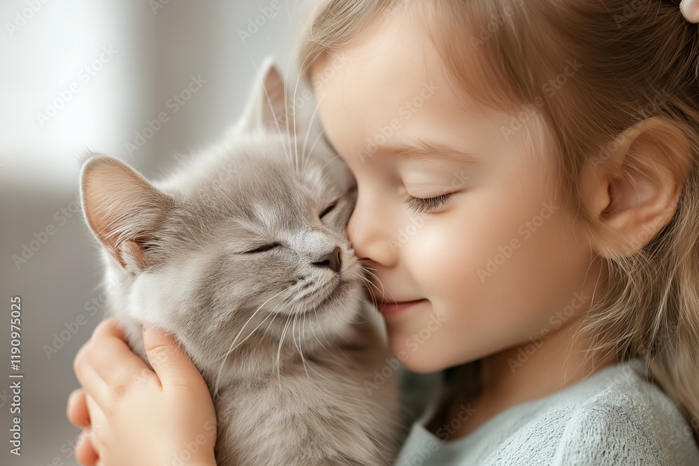 A little girl hugs a cat, loving pets. A little girl hugs a cat, loving pets.