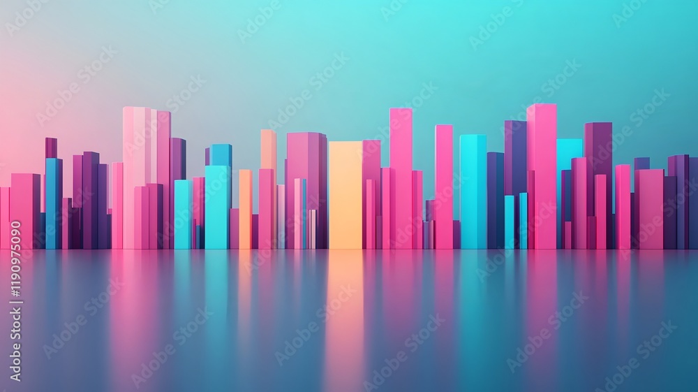 Futuristic Cityscape Silhouette with Vibrant Gradient Lighting and 3D Backdrop Futuristic Cityscape Silhouette with Vibrant Gradient Lighting and 3D Backdrop