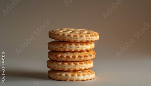 Wallpaper Mural A stack of five round, golden brown crackers on a light brown background. Torontodigital.ca