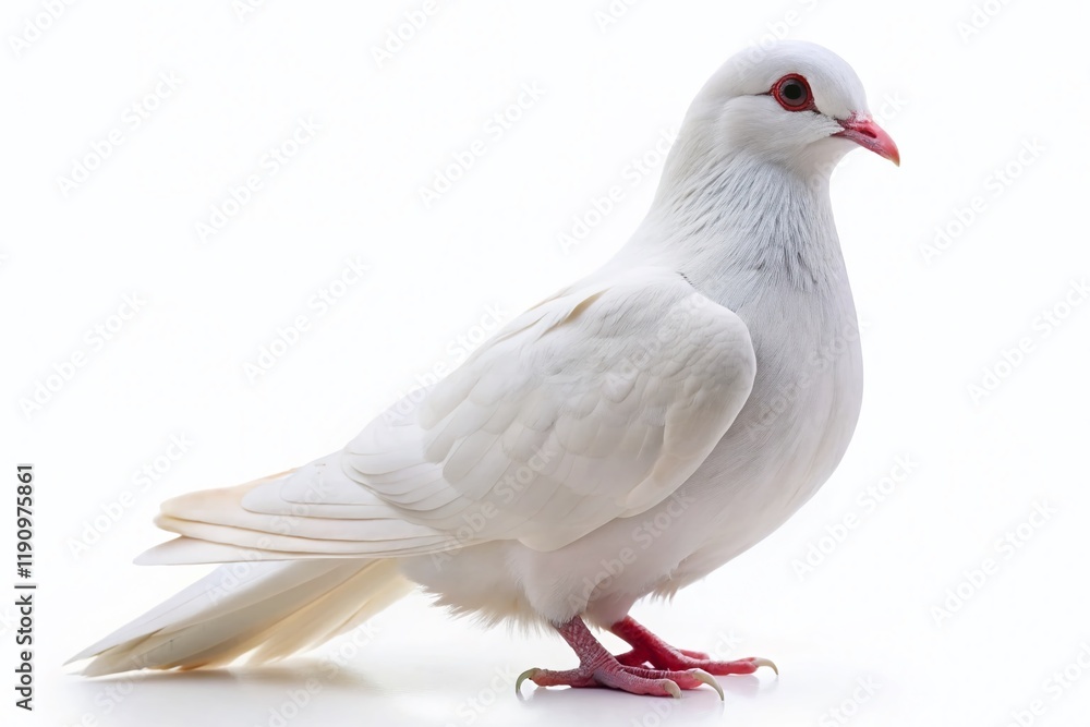 Pure White Dove Isolated on White Background - Panoramic Stock Photo Pure White Dove Isolated on White Background - Panoramic Stock Photo