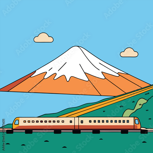 A sleek train glides along a scenic coastal track, with ocean waves crashing nearby, framed by rugged cliffs and a vibrant sky, evoking a sense of adventure and tranquility.