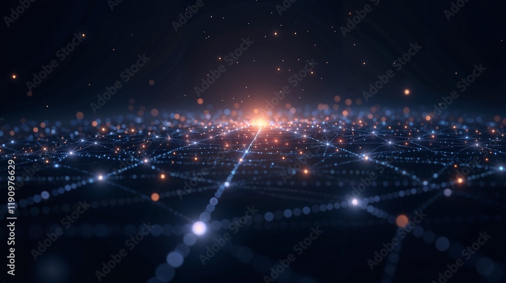 Obraz premium Network of glowing nodes and interconnections create a digital landscape at night