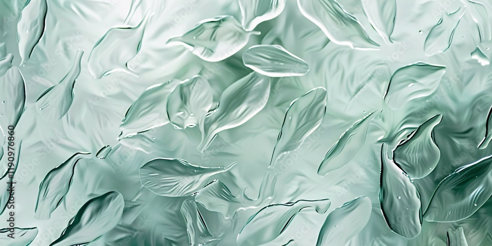 Fototapeta premium A fresh and airy background of translucent, textured green leaves overlapping in a soft, flowing arrangement, evoking nature and tranquility