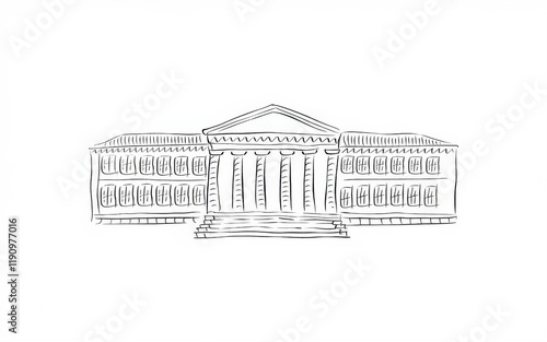 Classical Style Building Architectural Sketch Drawing photo