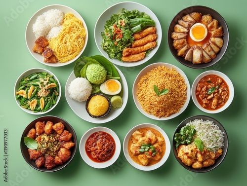 Wallpaper Mural A Colorful Assortment of Delicious Asian Dishes Including Noodles, Fried Rice, Dim Sum, and Fresh Vegetables Perfect for Food Lovers and Culinary Enthusiasts Torontodigital.ca