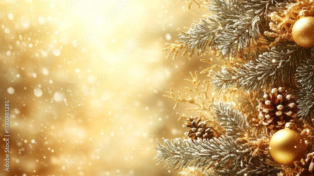 Golden Christmas Tree with Ornaments. Generative AI