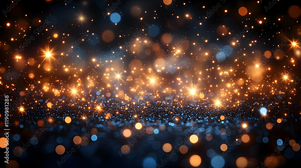 Obraz premium Abstract Festive Background with Blue and Gold Glitter Lights and Sparkle