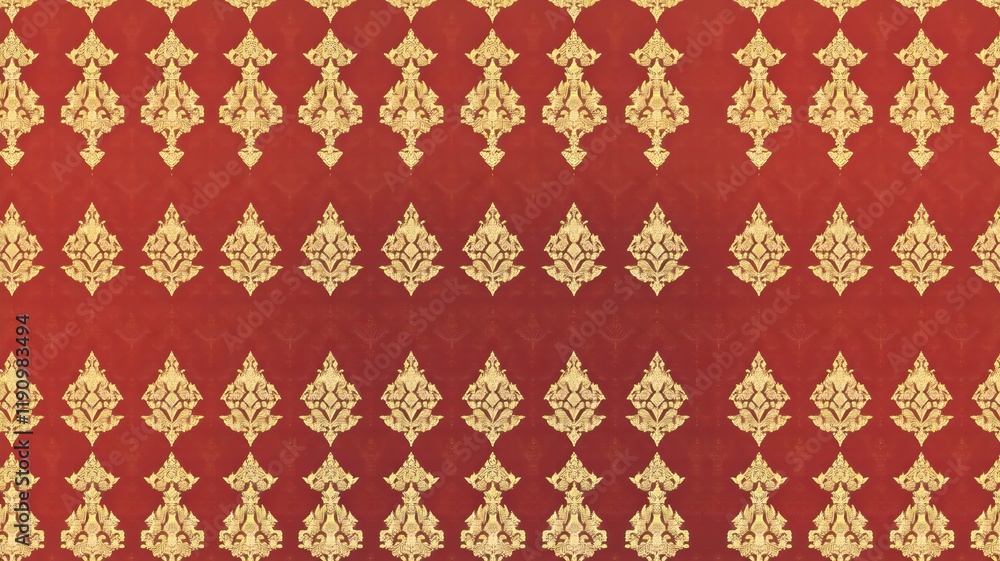 Elegant Traditional Thai Triangle Motifs in Alternating Gold and Red on Soft Yellow Background Elegant Traditional Thai Triangle Motifs in Alternating Gold and Red on Soft Yellow Background
