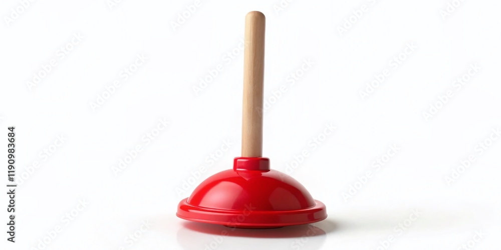 Red Plunger for Toilet Clog Removal - Isolated on White Background Red Plunger for Toilet Clog Removal - Isolated on White Background
