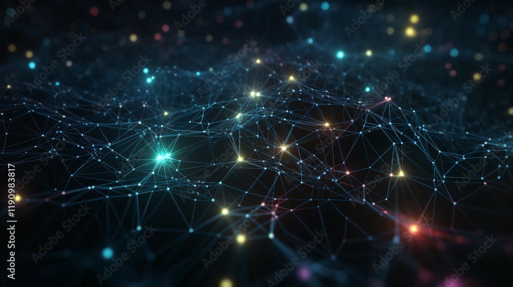 Futuristic Network Connections with glowing nodes in vibrant colors on a dark background Futuristic Network Connections with glowing nodes in vibrant colors on a dark background