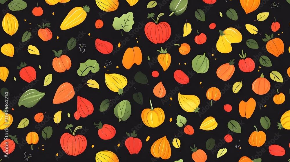 Seamless pattern of vegetables.
Seamless pattern of vegetables.