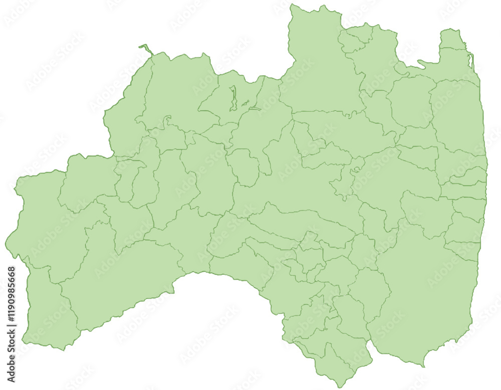 Obraz premium 福島県 地図 黄緑 イラスト