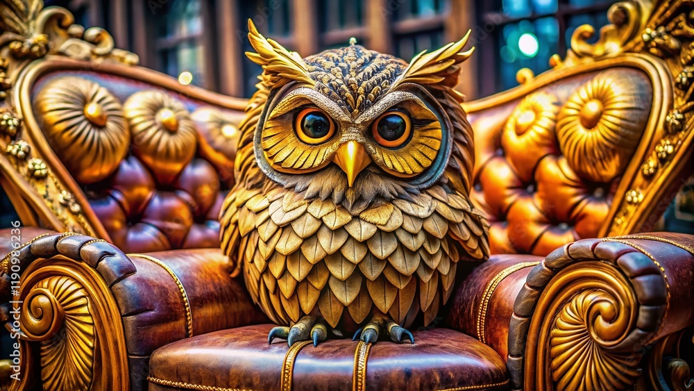 Fototapeta premium Regal Owl Outdoor Seating: Macro Photography of Luxurious Feather-Textured Furniture