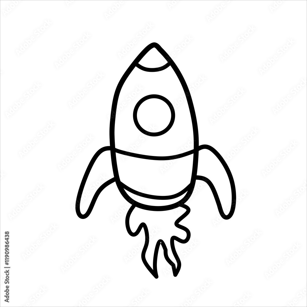 A simple, hand-drawn rocket ship blasting off, perfect for children's designs or space-themed projects. A simple, hand-drawn rocket ship blasting off, perfect for children's designs or space-themed projects.