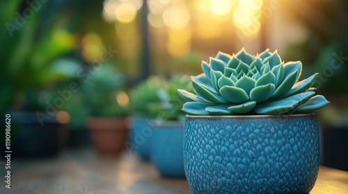 Vibrant Succulent in a Stylish Blue Pot. Generative AI photo