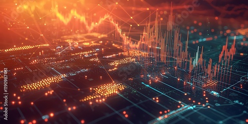 Wealth comparison graphs with intersecting lines, futuristic view.