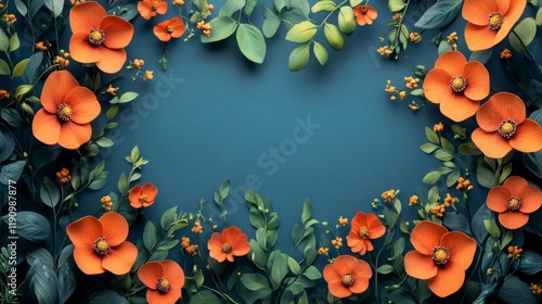 Floral Frame with Orange Blooms and Greenery. Generative AI photo