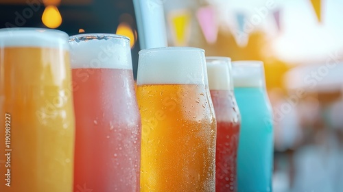 Wallpaper Mural Colorful Assortment of Craft Beers in Glasses with Foam Topped Cold Refreshing Drinks at Outdoor Event Torontodigital.ca