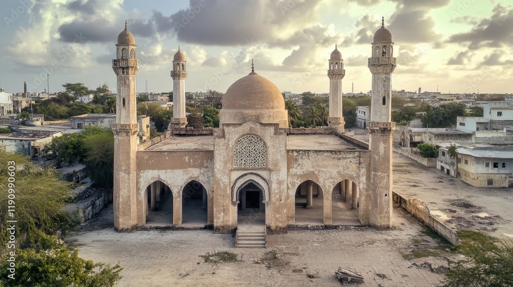 Fototapeta premium Abandoned Mosque in a Dusty Cityscape