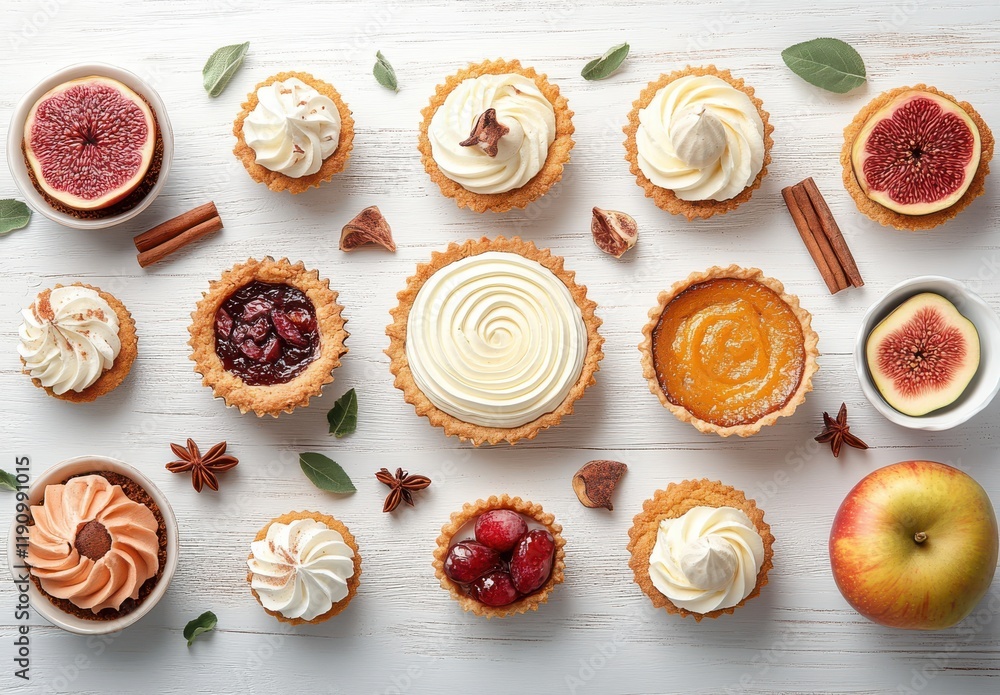 Assorted Delicious Tarts and Pastries with Fresh Fruits and Aromatic Spices Perfect for Dessert Lovers and Holiday Celebrations Assorted Delicious Tarts and Pastries with Fresh Fruits and Aromatic Spices Perfect for Dessert Lovers and Holiday Celebrations