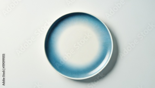 Empty plate with blue pattern edge, Ceramic plate with spiral pattern in watercolor styles, View from above isolated on white background with clipping path