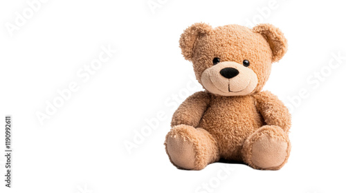 Brown plush teddy bear isolated on a white transparent PNG background. photo