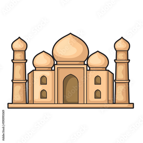 Taj Mahal illustration showcasing iconic Indian monument in a creative way, ideal for travel brochures, postcards, and cultural presentations