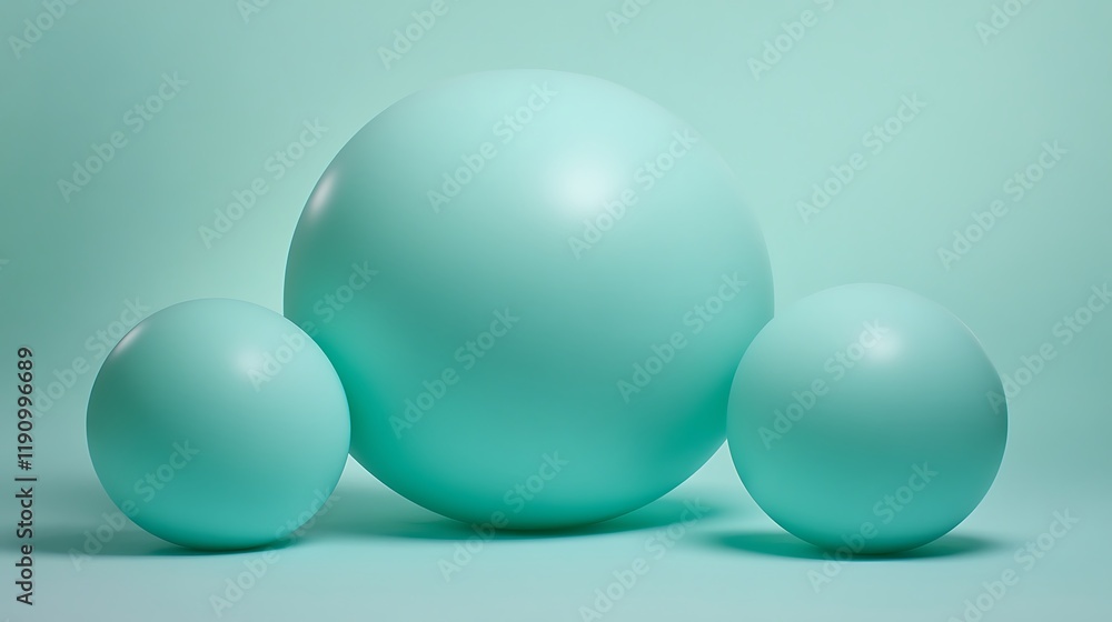 Three Teal Spheres Resting on a Teal Surface Three Teal Spheres Resting on a Teal Surface
