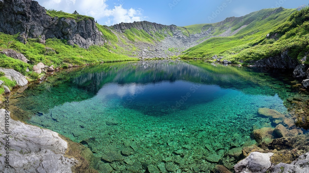 Panoramic view of one of the most clear lakes in the world. Lake Mashu, Japan Panoramic view of one of the most clear lakes in the world. Lake Mashu, Japan