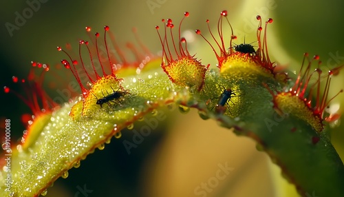 Wallpaper Mural Macro shot of sticky Sundew leaves with vibrant red-tipped hairs catching insects Torontodigital.ca