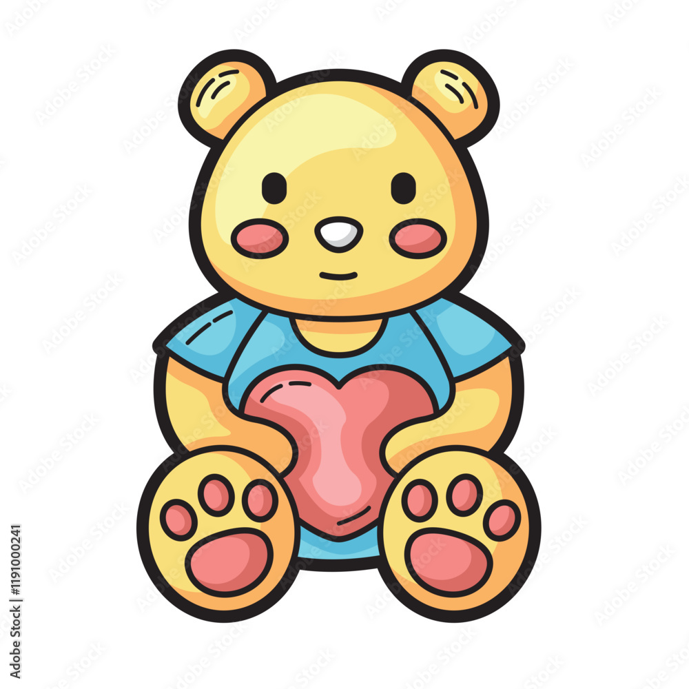 Fototapeta premium Cute teddy bear holding a pink heart. Suitable for Valentines Day cards, children's products, love themed designs, and romantic illustrations