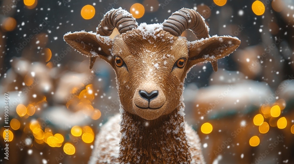 Brown Goat in a Snowy Festive Setting. Generative AI Brown Goat in a Snowy Festive Setting. Generative AI