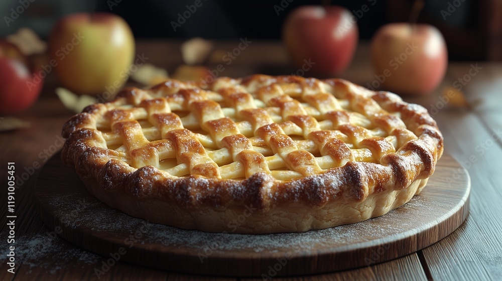 baked apple pie with beautiful crust on a wooden table baked apple pie with beautiful crust on a wooden table