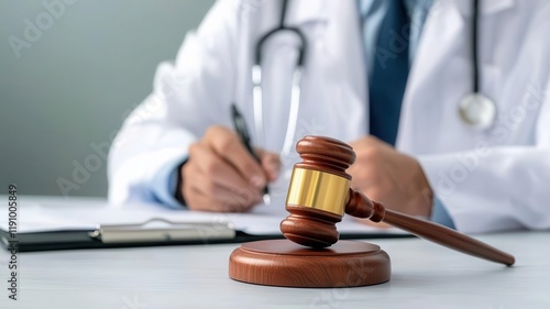 Healthcare professionals reviewing legal case notes on a malpractice lawsuit, emphasizing collaboration between law and medicine