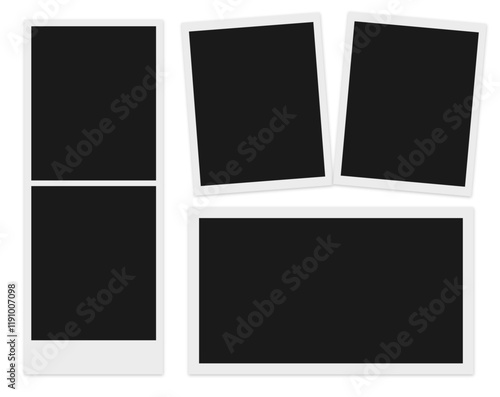 blank multiple polaroid photo frames on transparent background