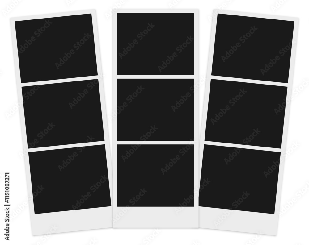blank multiple polaroid photo frames on transparent background