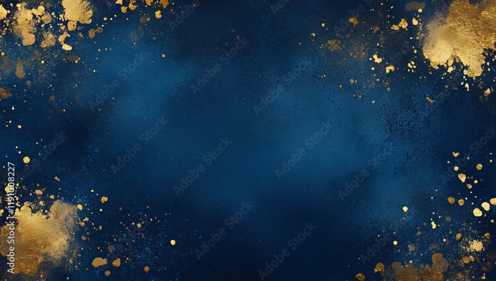 Fototapeta premium Elegant blue and gold design featuring a deep blue backdrop, golden accents, and dynamic color splashes, creating a rich visual texture.
