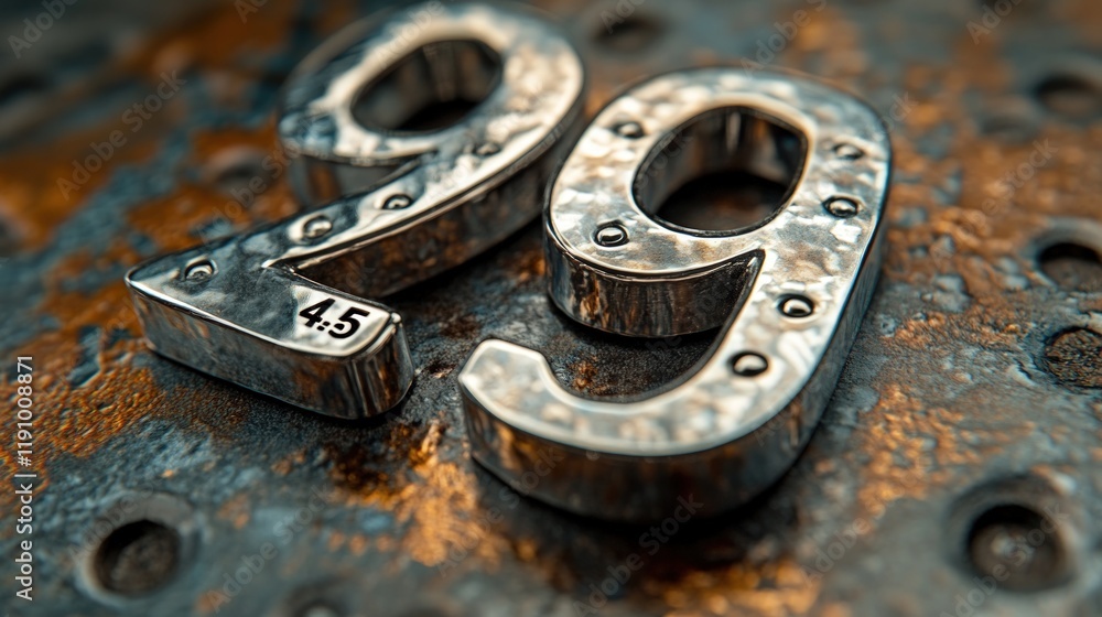 Metallic number ninety-nine on rusty surface. Metallic number ninety-nine on rusty surface.