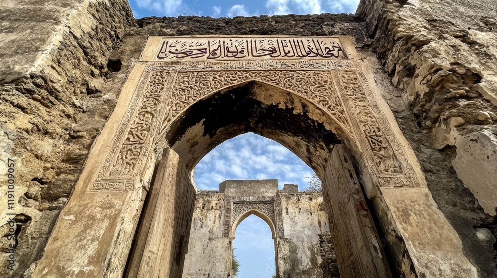 Obraz premium Intricate Carvings of an Ancient Islamic Archway