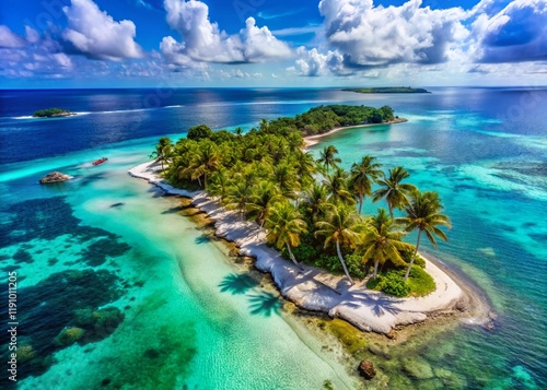 San Andres Island, Colombia: Aerial Drone View of Turquoise Waters & White Sand Beaches photo