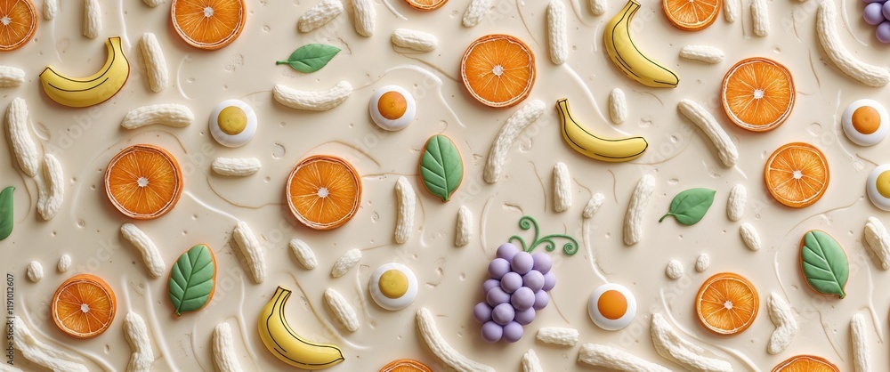 Whipped Cream Background with Fruit and Eggs Whipped Cream Background with Fruit and Eggs