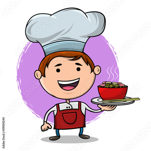 Cute Chef Serving a Dish of Ramen