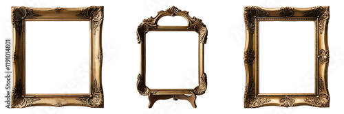 Set of 3 Vintage Gold Baroque Picture Frames Collection - Ornate Antique Photo Border Elements for Wedding, Gallery and Home Decor