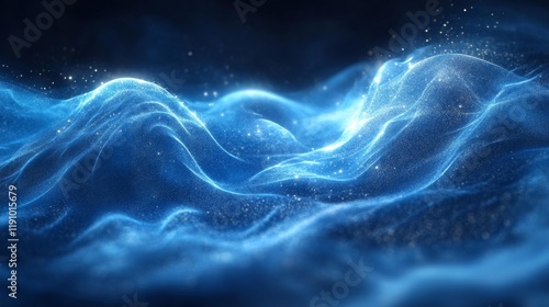 Abstract Blue Waves with Glowing Elements. Generative AI photo