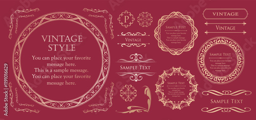 高級感のあるカードデザイン。アンティークな装飾デザイン。エレガントな縁の模様。