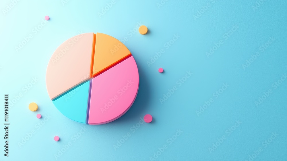 Fototapeta premium A vibrant and colorful pie chart illustrating market share distribution, with clear segment labels, ideal for business presentations and market analysis.