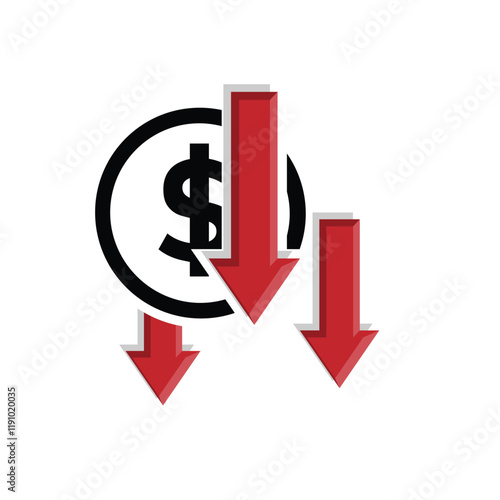 coin icon. money weakens, falls. money management vector, business and finance icon, showing continuous movement. Mixed design style