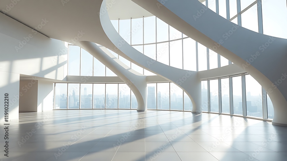 Obraz premium A Futuristic Minimalist Interior with City Skyline View