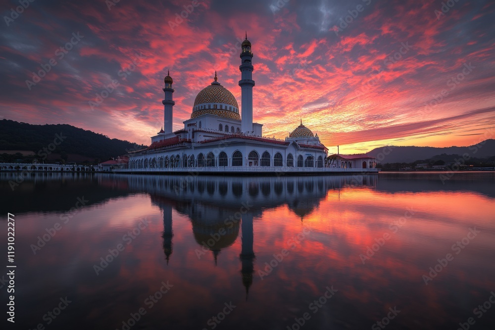Obraz premium a majestic mosque with domes and tall minarets during dawn